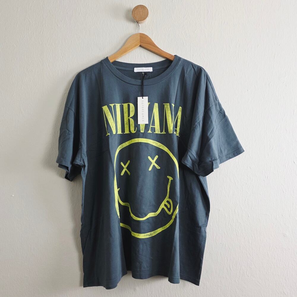 NWT Daydreamer Nirvana Smiley Graphic Tee 2X XXL Plus Vintage Black Band Shirt
